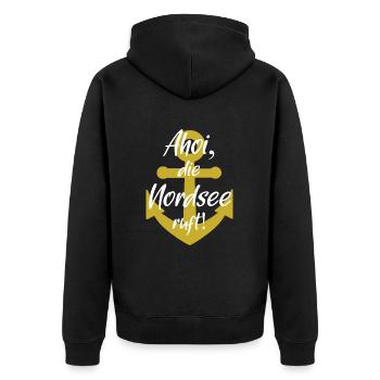 Ahoi die Nordsee ruft - Unisex Premium Bio Zip Hoodie - Schwarz - Hinten - Nico (187cm)