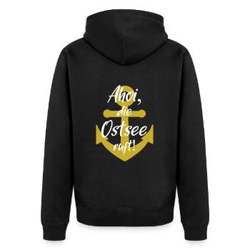 Ahoi die ostsee ruft - Unisex Premium Bio Zip Hoodie - Schwarz - Hinten - Nico (187cm)