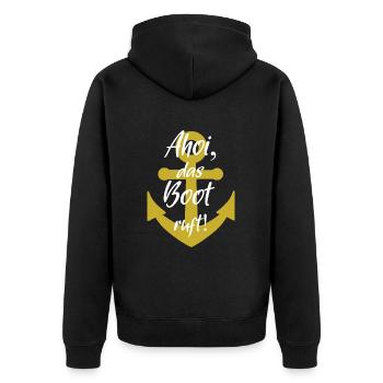 Ahoi das boot ruft - Unisex Premium Bio Zip Hoodie - Schwarz - Hinten - Nico (187cm)