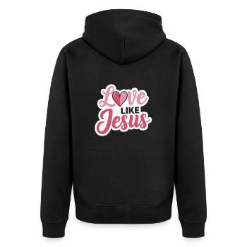 Love like Jesus - christliches Design Glaube Gott - Unisex Premium Bio Zip Hoodie - Schwarz - Hinten - Nico (187cm)