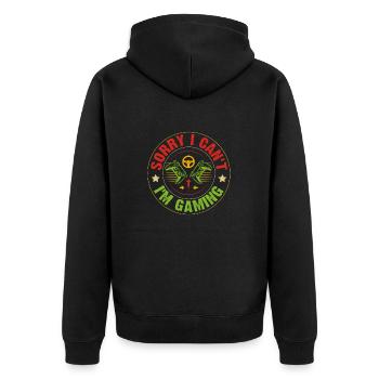 Sorry I Can t I m Gaming - Unisex Premium Bio Zip Hoodie - Schwarz - Hinten - Nico (187cm)