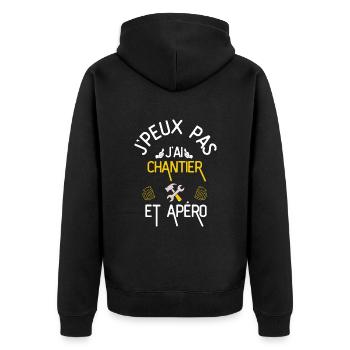 J Peux Pas J Ai Chantier et Apéro - Veste à capuche bio Premium Unisexe - noir - Dos - Nico (187cm)