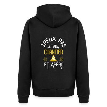 J Peux Pas J Ai Chantier et Apéro - Veste à capuche bio Premium Unisexe - noir - Dos - Nico (187cm)