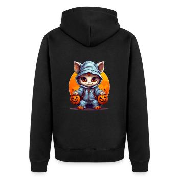 Dressed up Halloween cat with jack lanterns - Unisex Premium Organic Zip Hoodie - black - Back - Nico (187cm)