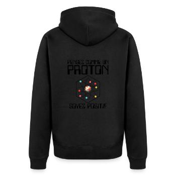 Pensez comme un proton soyez positif - Veste à capuche bio Premium Unisexe - noir - Dos - Nico (187cm)
