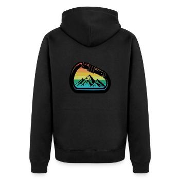 Berg mit Karabiner Kletter Motiv - Unisex Premium Bio Zip Hoodie - Schwarz - Hinten - Nico (187cm)