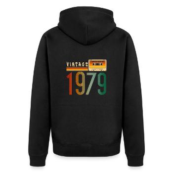 Jahr 1979 Old School Kassette Musik Retro - Unisex Premium Bio Zip Hoodie - Schwarz - Hinten - Nico (187cm)