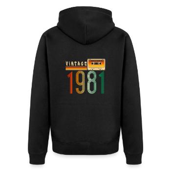 Jahr 1981 Old School Kassette Musik Retro - Unisex Premium Bio Zip Hoodie - Schwarz - Hinten - Nico (187cm)