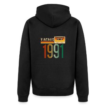Jahr 1991 Old School Kassette Musik Retro - Unisex Premium Bio Zip Hoodie - Schwarz - Hinten - Nico (187cm)
