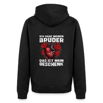 Ich habe meinen Bruder das ist mein Geschenk - Unisex Premium Bio Zip Hoodie - Schwarz - Hinten - Nico (187cm)