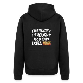 Excercise i thought you said extra fries - Unisex Premium Bio Zip Hoodie - Schwarz - Hinten - Nico (187cm)