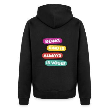 Freundlichkeit Spruch - Unisex Premium Bio Zip Hoodie - Schwarz - Hinten - Nico (187cm)