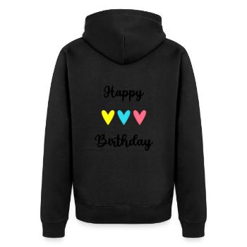 HAPPY BIRTHDAY. JOYEUX ANNIVERSAIRE. ANNIVERSAIRE. - Veste à capuche bio Premium Unisexe - noir - Dos - Nico (187cm)