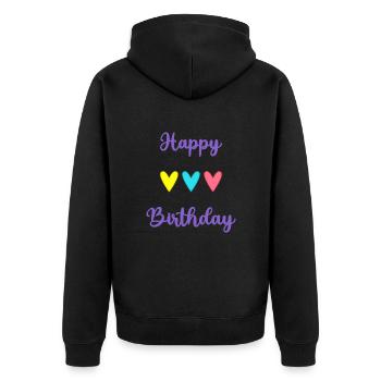 ALLES GUTE ZUM GEBURTSTAG!. ALLES GUTE ZUM GEBURTSTAG!. JAHRESTAG. - Unisex Premium Bio Zip Hoodie - Schwarz - Hinten - Nico (187cm)