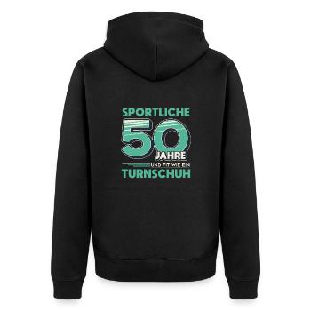 Sportliche 50 Jahre - 50 Geburtstag Geschenk - Unisex Premium Bio Zip Hoodie - Schwarz - Hinten - Nico (187cm)