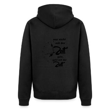 Zeit - Unisex Premium Bio Zip Hoodie - Schwarz - Hinten - Nico (187cm)