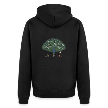 Deux oiseaux jouent sur les plumes d’un paon - Veste à capuche bio Premium Unisexe - noir - Dos - Nico (187cm)
