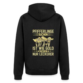 Pfifferlingsammler Pilzsucher Pfifferlinge sammeln - Unisex Premium Bio Zip Hoodie - Schwarz - Hinten - Nico (187cm)
