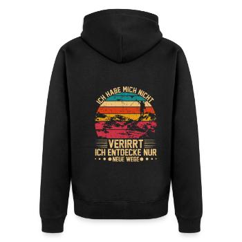 Wanderer Bergsteiger Berge Wanderausflug Wandern - Unisex Premium Bio Zip Hoodie - Schwarz - Hinten - Nico (187cm)