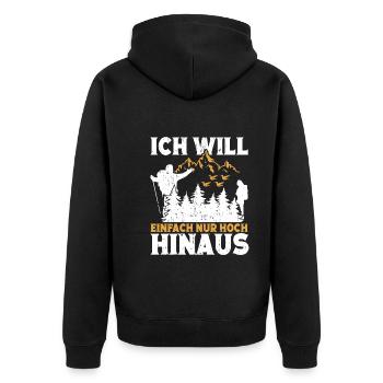Wanderer Bergen Wanderrucksack Wandern Bergsteiger - Unisex Premium Bio Zip Hoodie - Schwarz - Hinten - Nico (187cm)