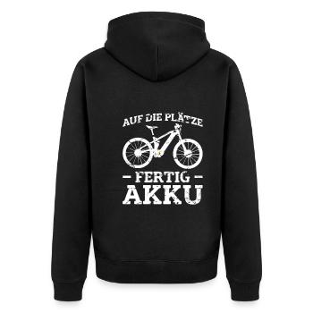 E-Bike Elektrofahrrad Fahrradfahrer Radfahrer - Unisex Premium Bio Zip Hoodie - Schwarz - Hinten - Nico (187cm)