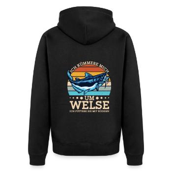 Wels Angeln Norwegen Angelköder Fischerboot - Unisex Premium Bio Zip Hoodie - Schwarz - Hinten - Nico (187cm)