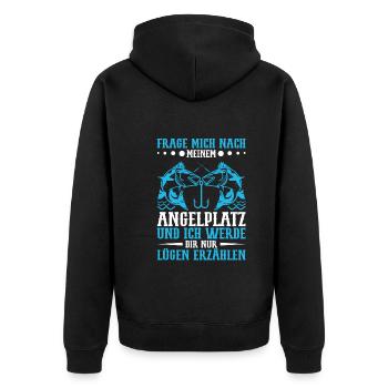 Angelurlaub Angeln Fischen Angelköder - Unisex Premium Bio Zip Hoodie - Schwarz - Hinten - Nico (187cm)