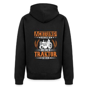Traktor Fahren Landwirt Treckerfahrer Bauer - Unisex Premium Bio Zip Hoodie - Schwarz - Hinten - Nico (187cm)