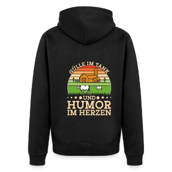 Landwirt Gülle fahren Traktorfahrer Landmaschinen - Unisex Premium Bio Zip Hoodie - Schwarz - Hinten - Nico (187cm)