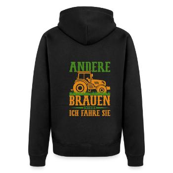 Kuhbauer Gülle fahren Traktorfahrer Landmaschine - Unisex Premium Bio Zip Hoodie - Schwarz - Hinten - Nico (187cm)