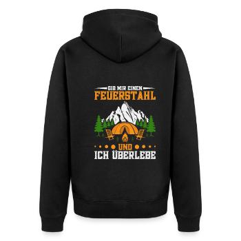 Bushcrafter Bushcrafting Survival Messer - Unisex Premium Bio Zip Hoodie - Schwarz - Hinten - Nico (187cm)