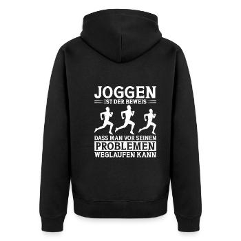 Laufen im Wald Läufer Joggen Joggerin Waldlauf - Unisex Premium Bio Zip Hoodie - Schwarz - Hinten - Nico (187cm)