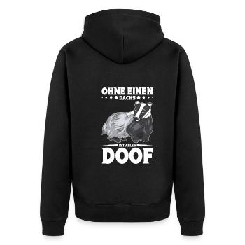 Dachsbesitzer Honigdachs Dachs Dachsliebhaber - Unisex Premium Bio Zip Hoodie - Schwarz - Hinten - Nico (187cm)
