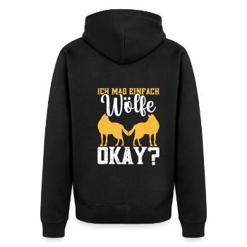Wolf Kostüm Wolf Wölfe Wolffan Wolfliebhaber - Unisex Premium Bio Zip Hoodie - Schwarz - Hinten - Nico (187cm)