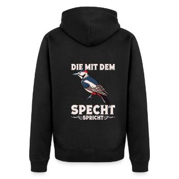 Spechtliebhaber Ornithologe Vogelfreund Buntspecht - Unisex Premium Bio Zip Hoodie - Schwarz - Hinten - Nico (187cm)