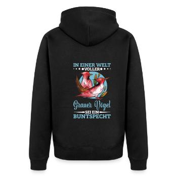 Buntspechtfan Spechtliebhaber Vogelfreund - Unisex Premium Bio Zip Hoodie - Schwarz - Hinten - Nico (187cm)