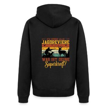 Jagdschein Jagen Motiv Wildschweinjäger Elchjagd - Unisex Premium Bio Zip Hoodie - Schwarz - Hinten - Nico (187cm)