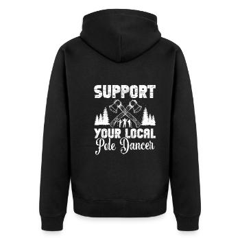 Baumpflegerausrüstung Seil Holzhacken Holzfäller H - Unisex Premium Bio Zip Hoodie - Schwarz - Hinten - Nico (187cm)