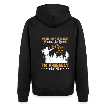 Wanderausrüstung Bergsteigen Bergsteiger Wanderer - Unisex Premium Bio Zip Hoodie - Schwarz - Hinten - Nico (187cm)