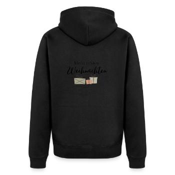 Mein erstes Weihnachten Aufdruck - Unisex Premium Bio Zip Hoodie - Schwarz - Hinten - Nico (187cm)