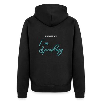 Excuse me - I'm Speaking - Unisex Premium Organic Zip Hoodie - black - Back - Nico (187cm)
