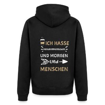 Ich Hasse Morgenmenschen Und Mor... - Unisex Premium Bio Zip Hoodie - Schwarz - Hinten - Nico (187cm)