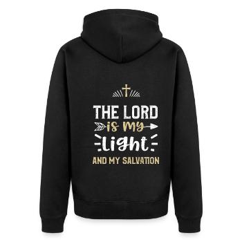 The Lord is my light and my salv... - Unisex Premium Bio Zip Hoodie - Schwarz - Hinten - Nico (187cm)