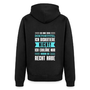 Doktortitel Doktorand Promotion - Unisex Premium Bio Zip Hoodie - Schwarz - Hinten - Nico (187cm)