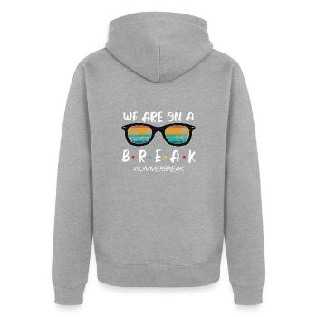 Nous sommes en pause estivale - Veste à capuche bio Premium Unisexe - gris chiné - Dos - Nico (187cm)