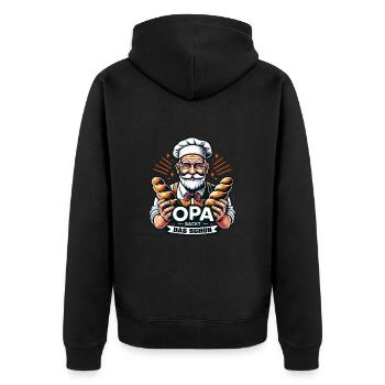 Opa backt das schon - Bäcker mit Broten - Unisex Premium Bio Zip Hoodie - Schwarz - Hinten - Nico (187cm)