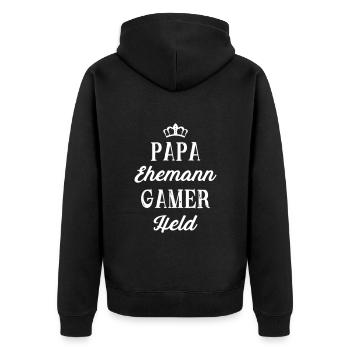 Papa Gamer Held Ehemann Vater Zocker zocken Krone - Unisex Premium Bio Zip Hoodie - Schwarz - Hinten - Nico (187cm)