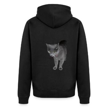 Cat black grey - Unisex Premium Organic Zip Hoodie - black - Back - Nico (187cm)