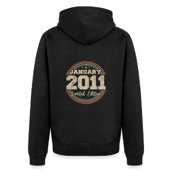 Die Legenden wurden im Januar 2011 geboren - Unisex Premium Bio Zip Hoodie - Schwarz - Hinten - Nico (187cm)