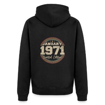 The legends were born in January 1971 - Unisex Premium Organic Zip Hoodie - black - Back - Nico (187cm)